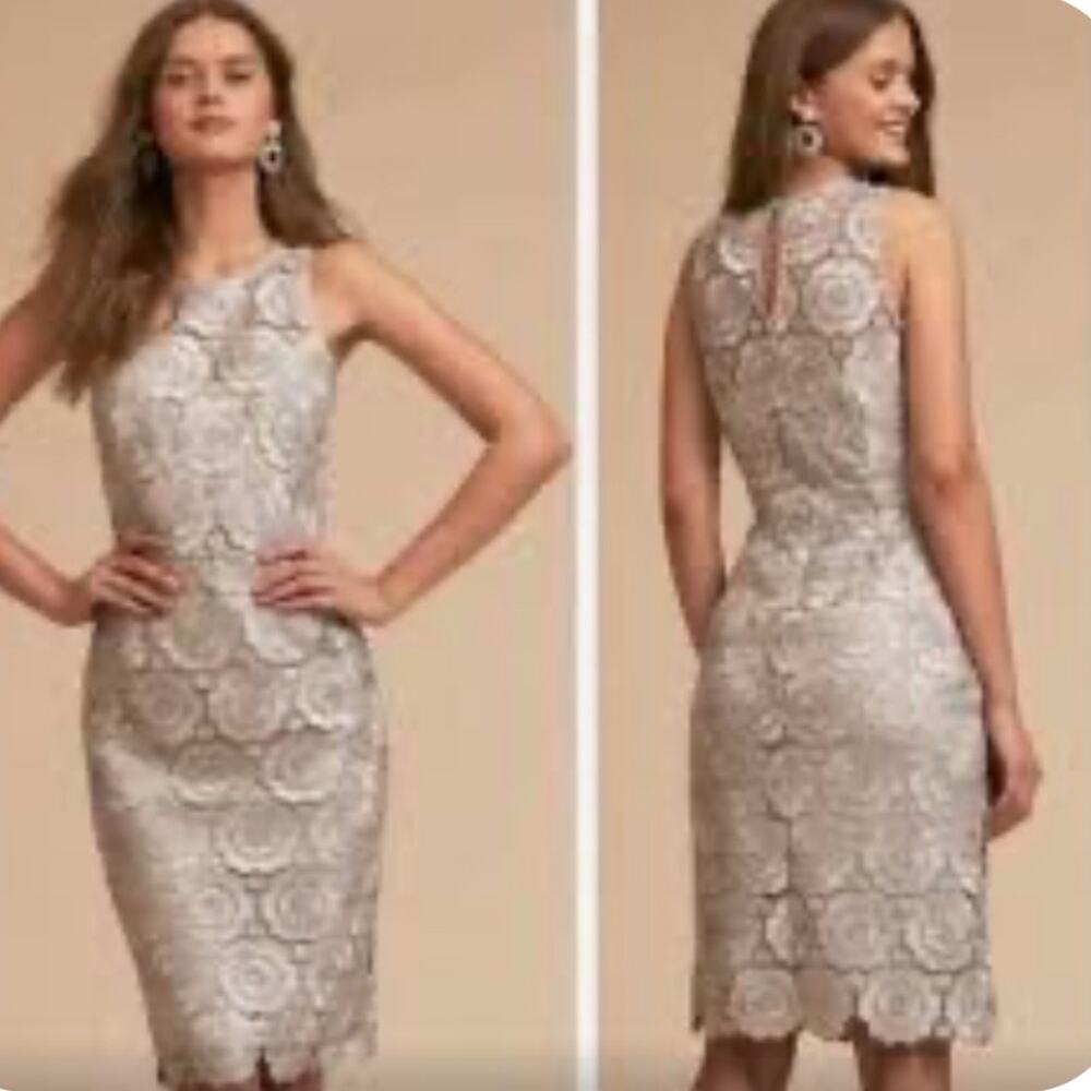 Anthropologie BHLDN Emmeline Lace Midi Dress Silver Size 4 NWOT